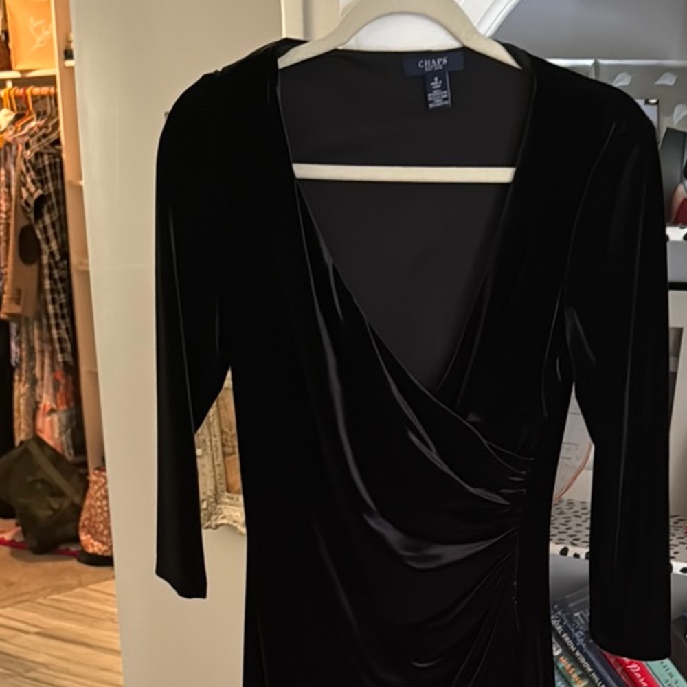 Chaps Black Sheath Dress with Plunge Neckline